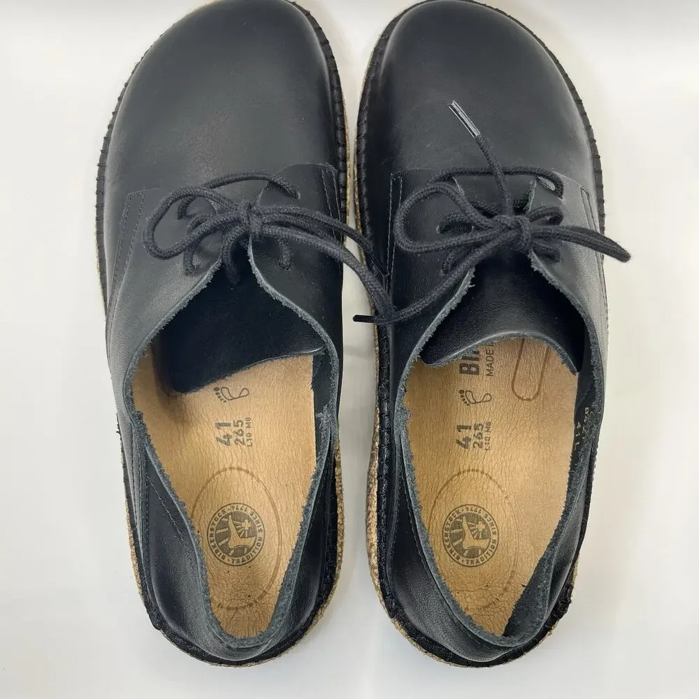 Birkenstock Gary Leather Shoes EU 41 Mens 8-8.5 Women 10-10.5 Vintage Wood Black